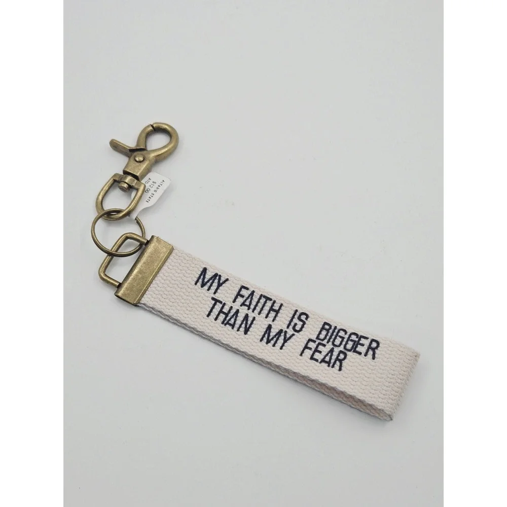 Altar'd State My Faith Is Bigger Than My Fear Canvas Wristlet Keychain Cream